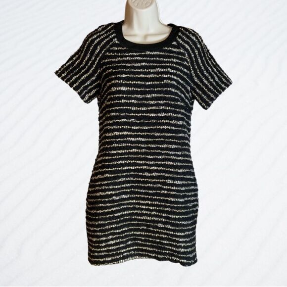 Banjul Tweed Sheath Mini Metallic Gold Stripes Size Small - Picture 1 of 4